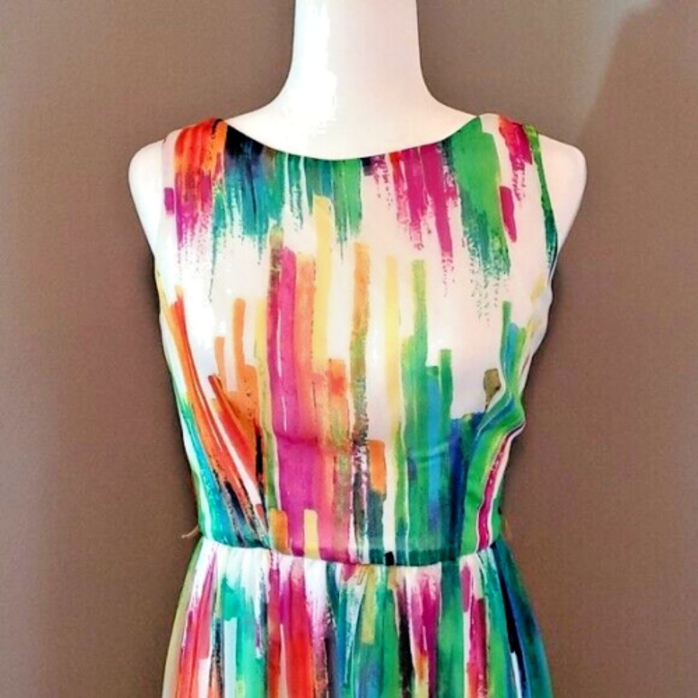 FINAL Sleeveless rainbow brushstroke Summer Party RONNI NICOLE Dress